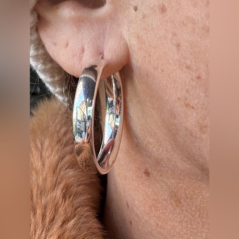 Sterling Silver Wide Chunky Hoop Earrings Made In Italy